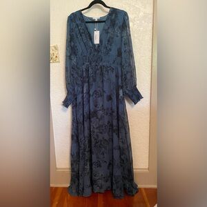 Baltic Born Olivia Teal Blue Floral V-Neck Maxi Dress